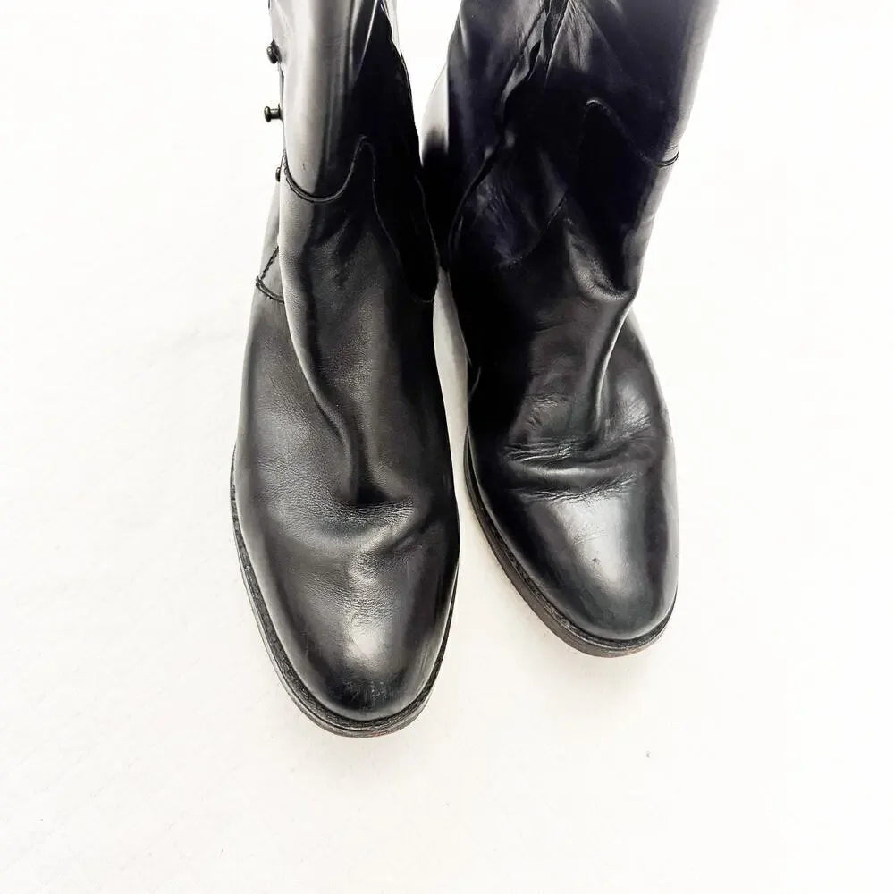 Cole Haan Black Leather Zip Up Riding Biker Boots Riveted Knee High Size 7 EUC
